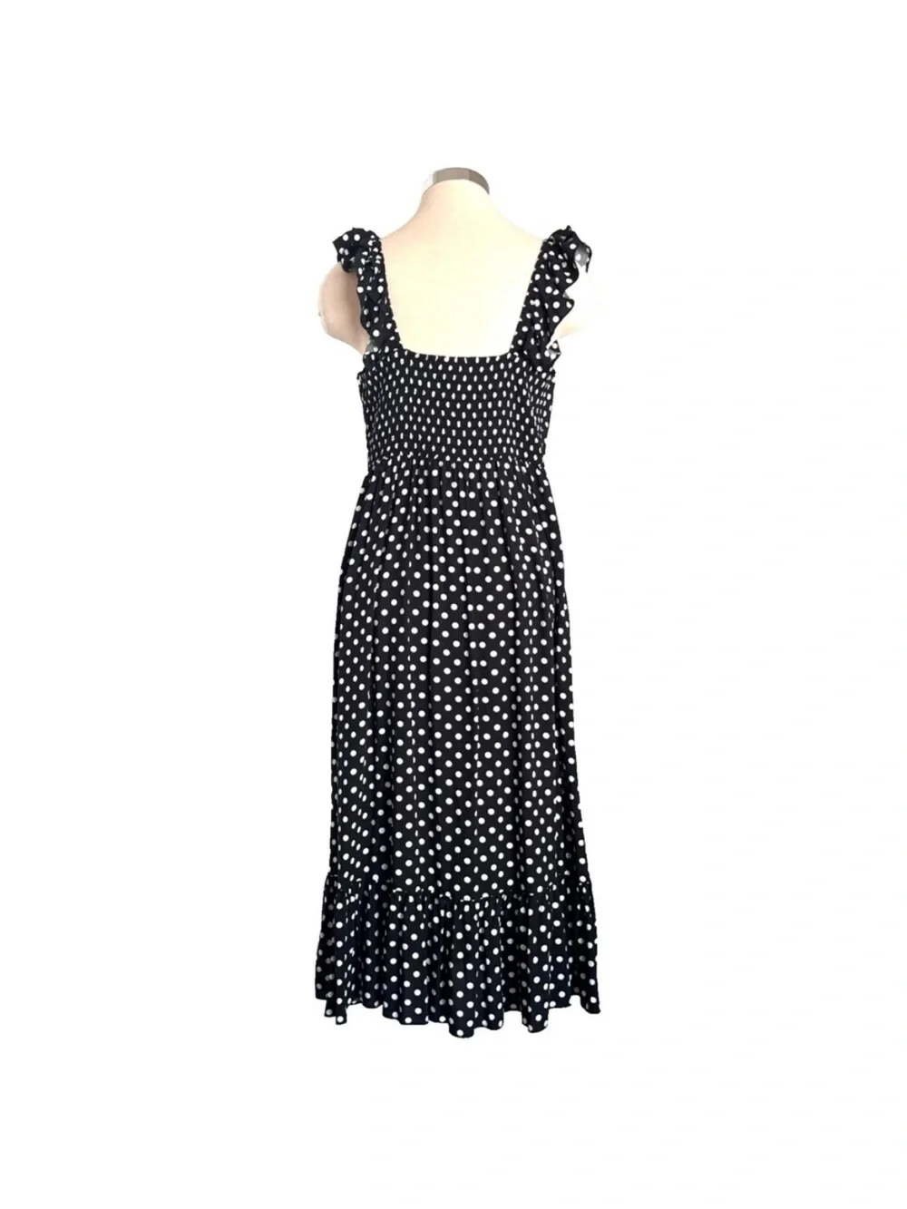 kate spade black and White Polka Dot Ruffled Strap Maxi Dress